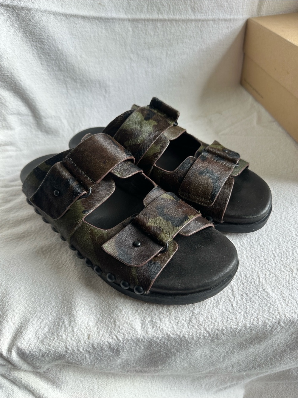 Gentle souls Camo Haircalf Double-Buckle Slide Sandals - Picture 2 of 12